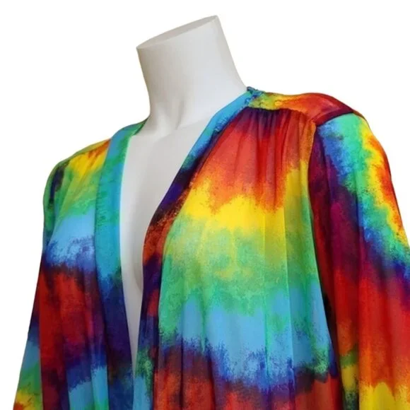LOVE BRAND Rainbow Tie Dye Long Sleeve Bodysuit L Pride Festival Rave Faux Wrap - Picture 6 of 16